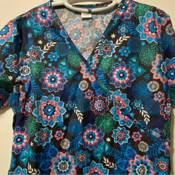 Bobbie Brooks Scrub Shirt Top Women’s Size 2X Cotton Pockets Blue Elastic - Picture 3 of 9